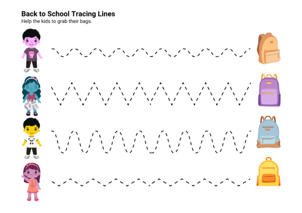 Back to School Tracing Lines worksheet Tracing Lines Worksheets for Kids1-kidsgohub.com-