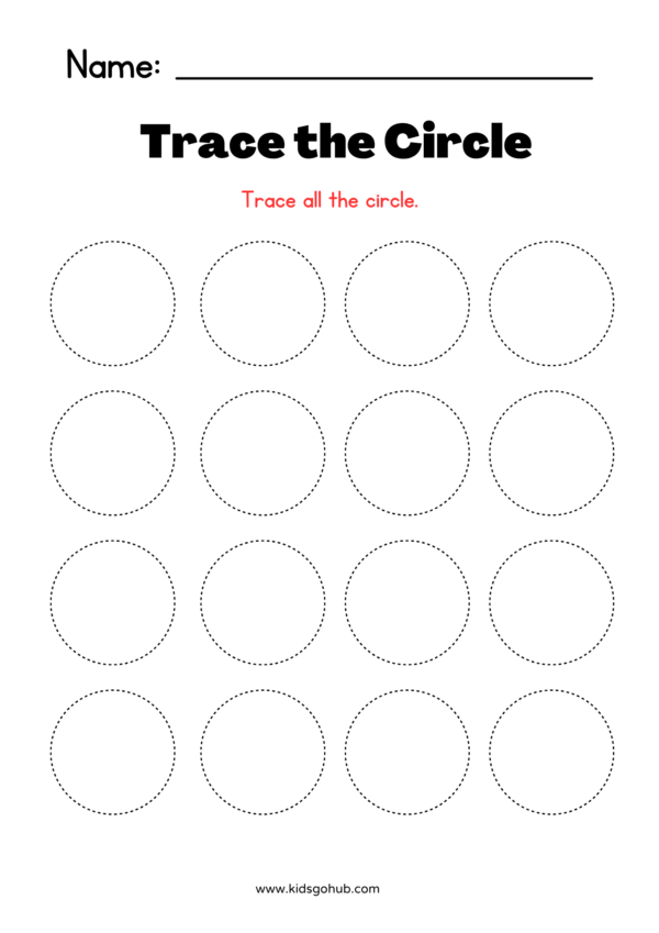 Black Illustrative Tracing Circles Worksheet-kidsgohub.com- Free Circle Tracing Worksheet for Kids-kidsgohub.com-