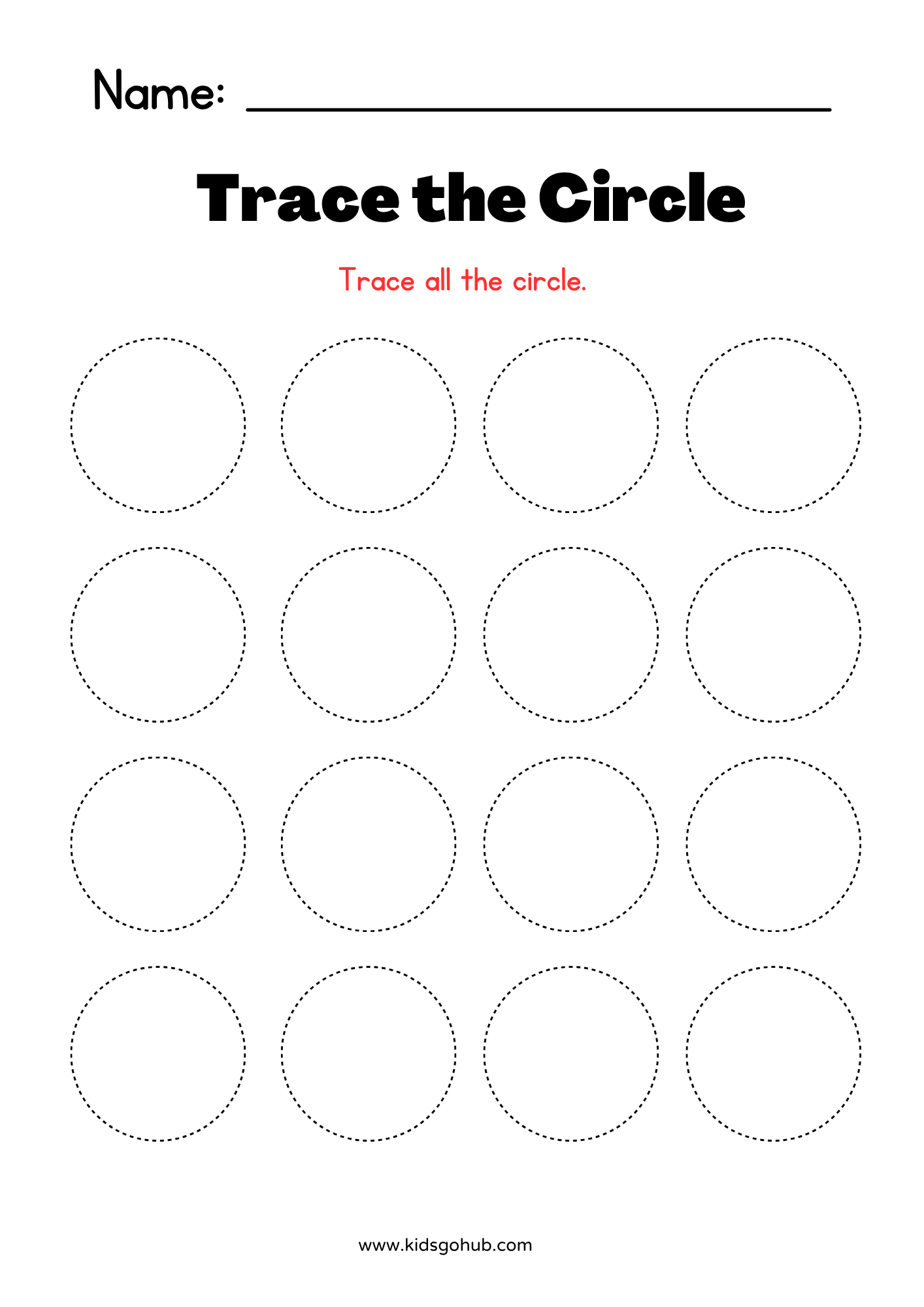 Free Circle Tracing Worksheet for Kids-kidsgohub.com-