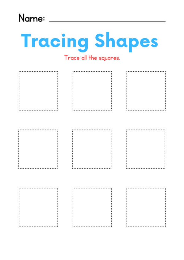 Blue Illustrative Trace the Square Worksheet-kidsgohub.com- Blue Illustrative Trace the Square Worksheet-kidsgohub.com-