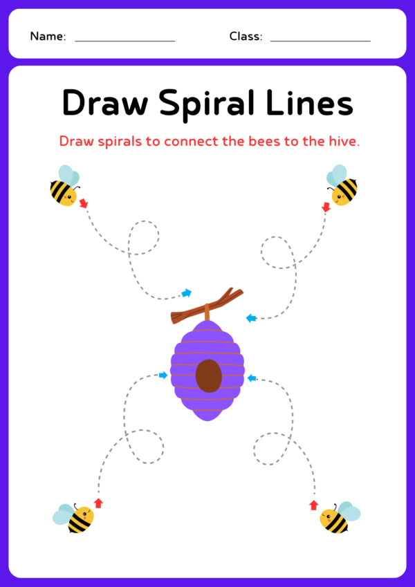 Draw Spiral Lines Worksheet in Playful Illustrative Style free spiral lines tracing worksheet-kidsgohub.com-