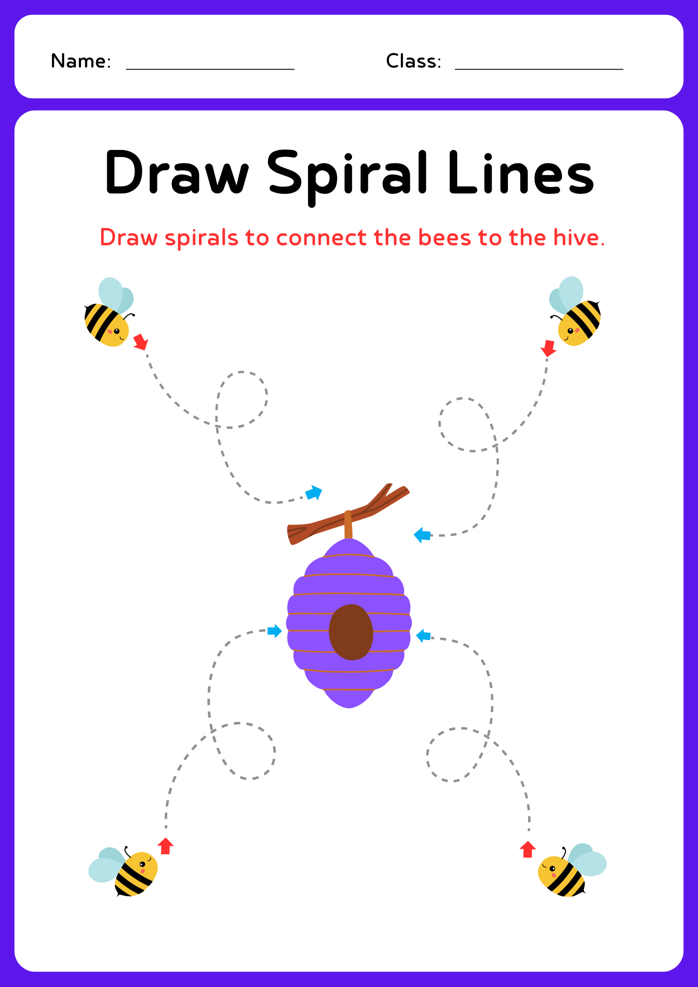 free spiral lines tracing worksheet-kidsgohub.com-