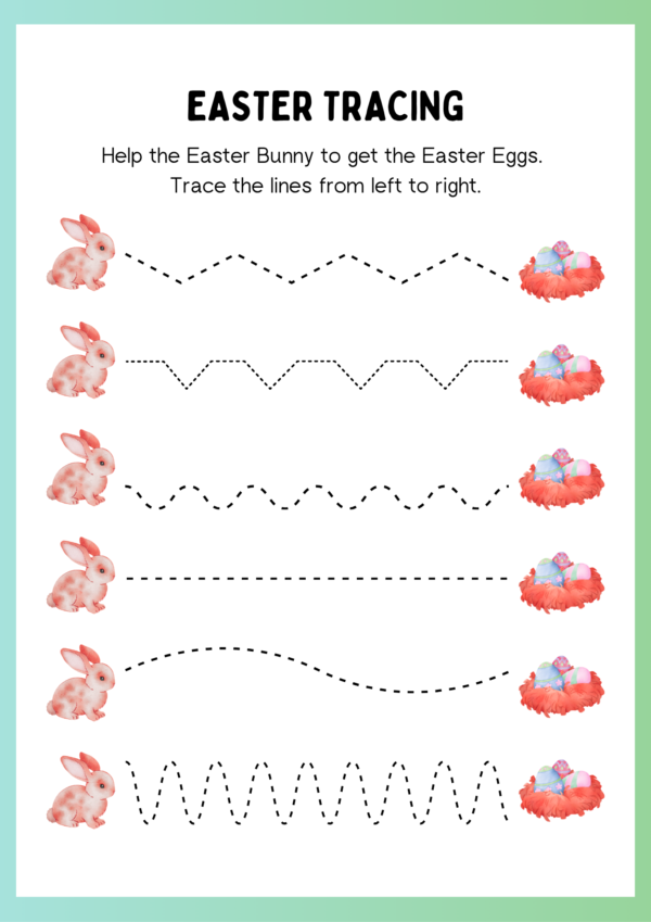 Green-White Simple Style Easter Tracing Worksheet Tracing Lines Worksheets for Kids1-kidsgohub.com-